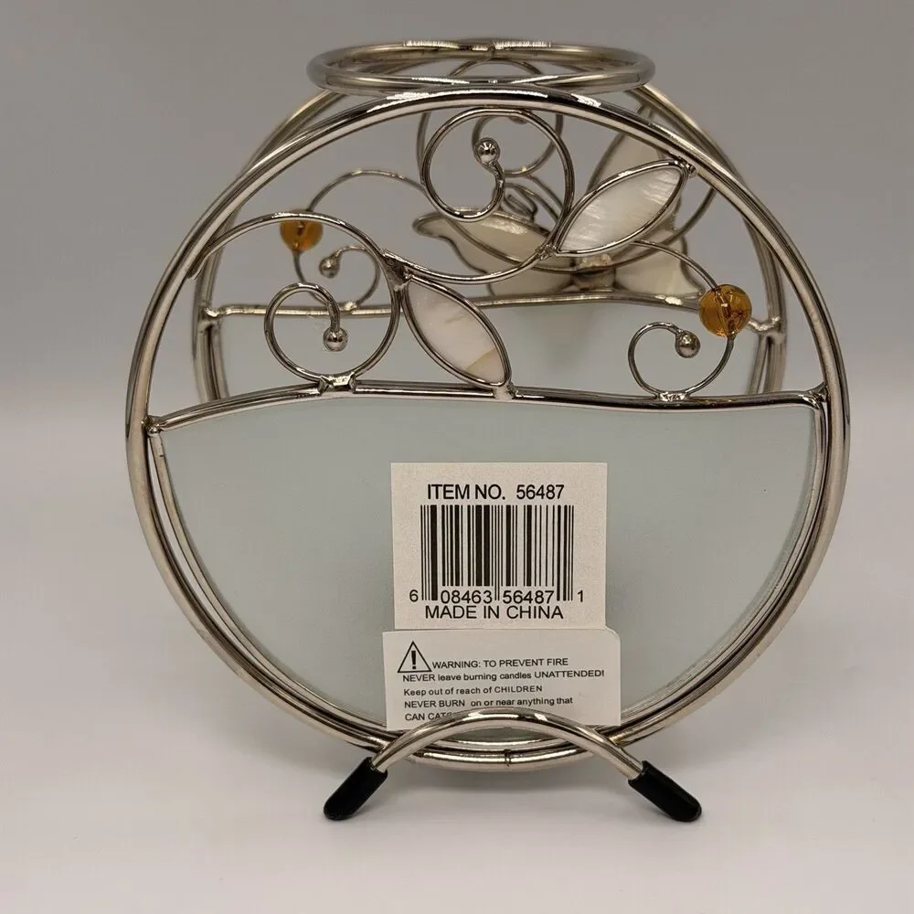 Vintage Butterfly Stained Glass Tealight Candle Holder Votive Metal Decor 5